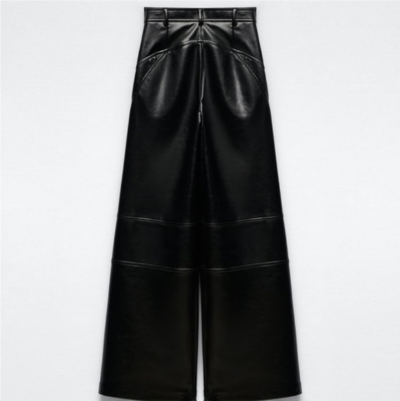 Zara * Faux Leather Cut Out Wide Pants Black size XS - Picture 16 of 16